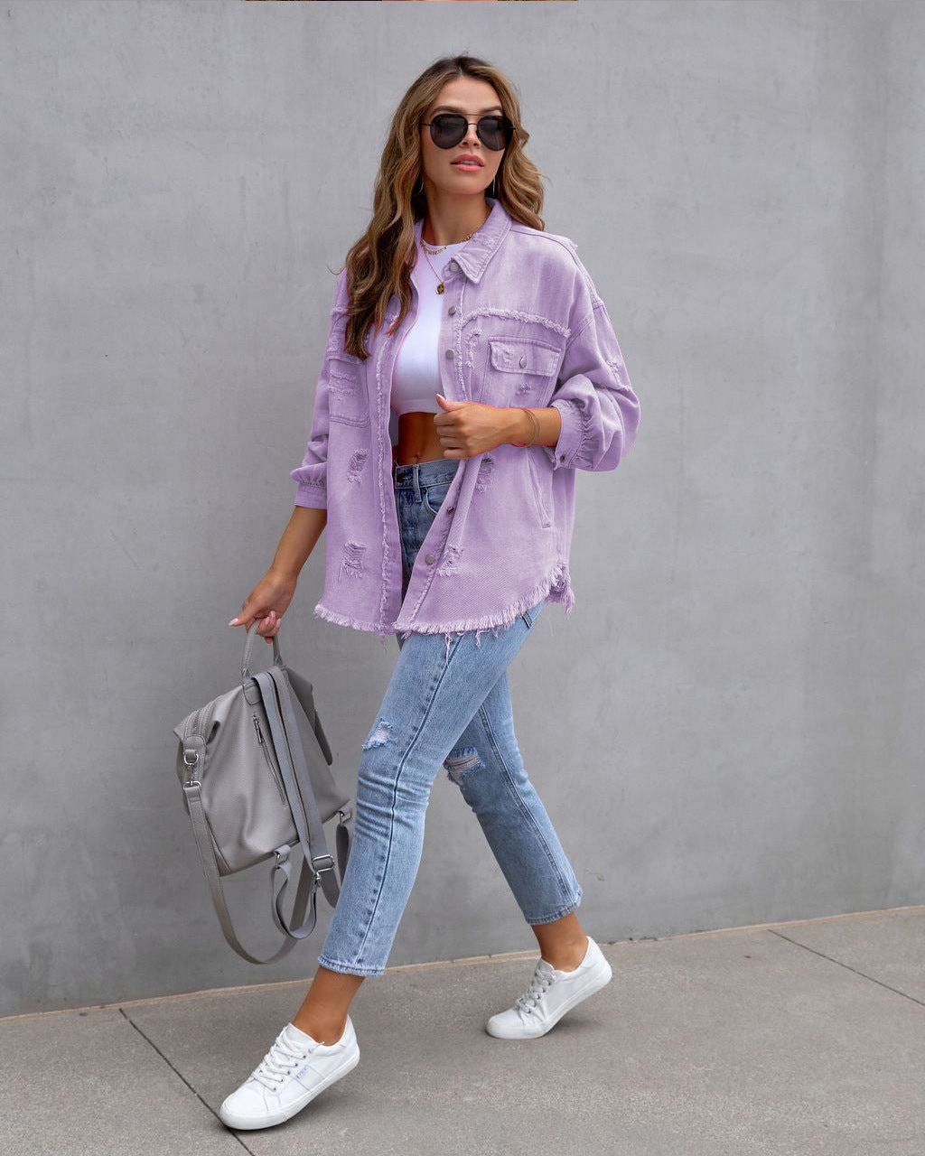 Ripped Shirt Jacket Female | oversized shirts for women | Diversi
