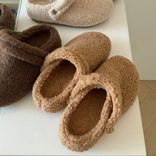 Closed Toe Half Slippers For Women Fleece-lined Thickened Two-way Wear Fluffy Shoes