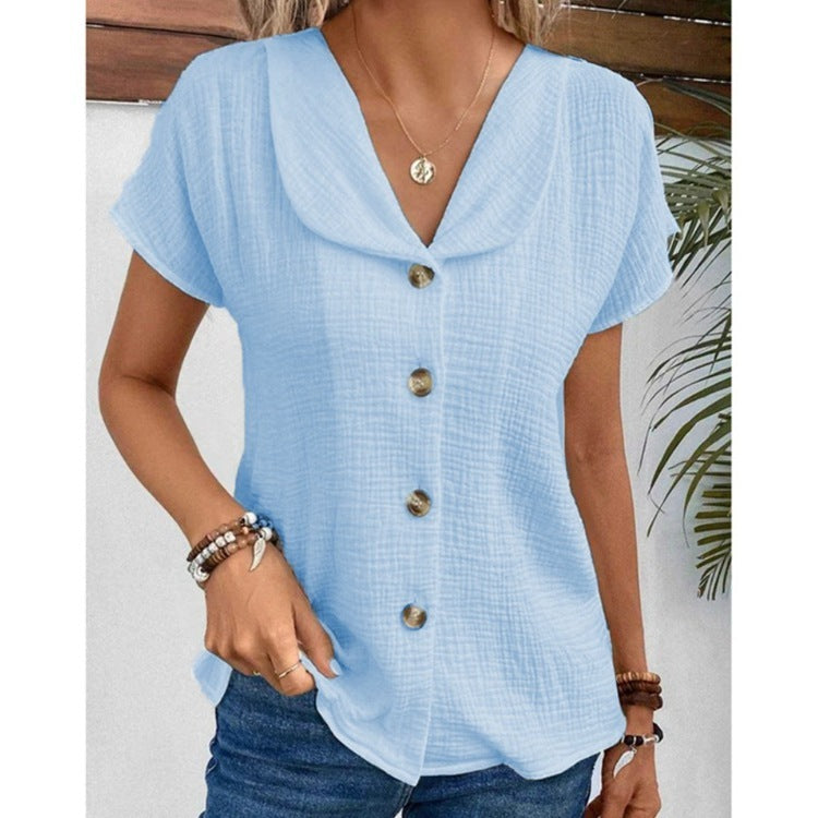 🌞 Women's Summer Solid Color Short-Sleeved Button Cardigan Top FitiqueFit