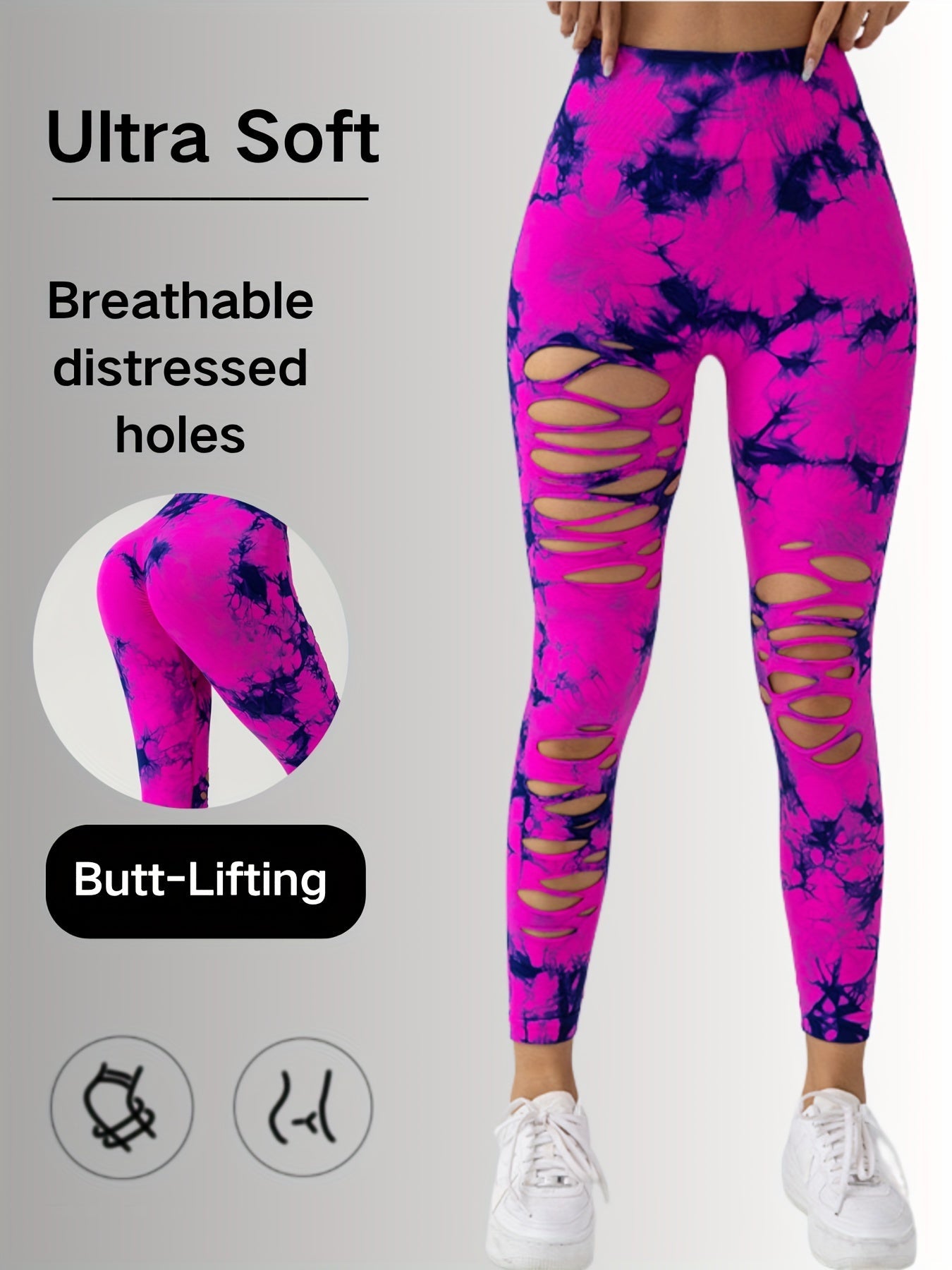 New Style Women's High-Waisted Yoga Leggings With Hollow-Out & Tie-Dye Design CJ US