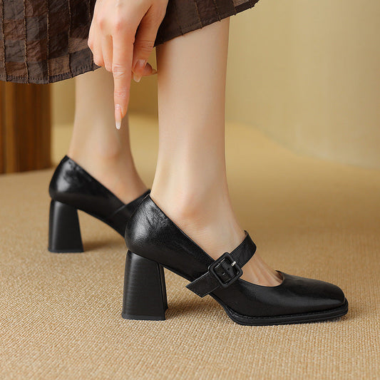 Elegant, Versatile Sheepskin Mary Jane Shoes With A Premium Leather Buckle