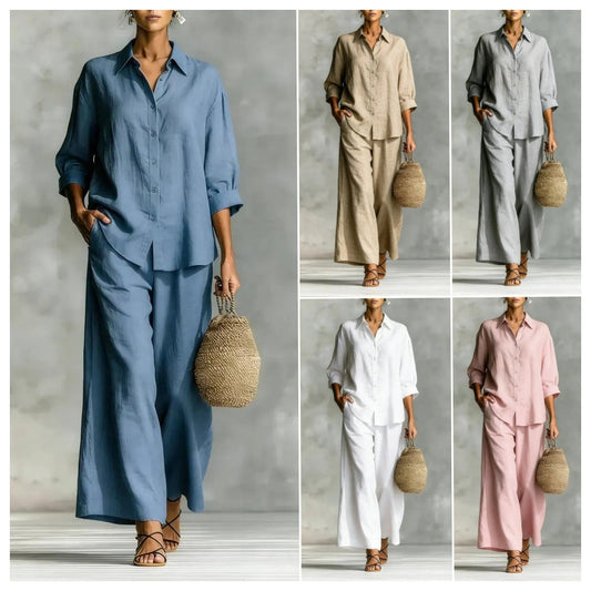 Women's Cotton And Linen Wide-leg Pants Suit
