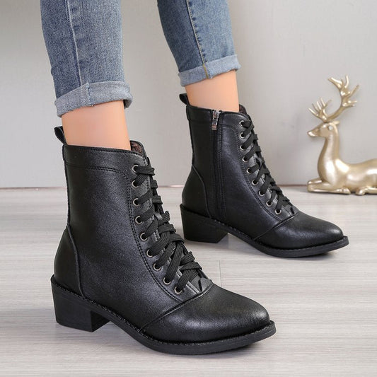 British Style Women's Casual Trend High-top Zipper Fashion Leather Boots Diversi Fashion™