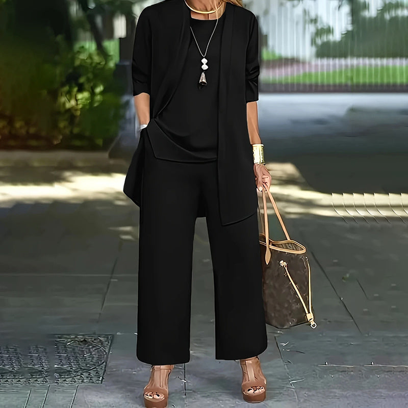 Women's Plus Size Casual 3-Piece Set Open Front Cardigan Sleeveless Vest Pants Solid Color Lounge Set CJ US