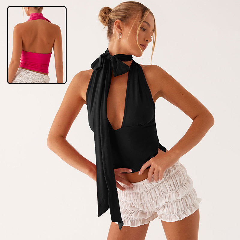Women's Scarf Lace-Up Low-Cut Back Cutout Sling Top FitiqueFit