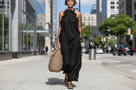 Resort-style Ruffled Halterneck Sleeveless Dress Loose-fitting And Figure-flattering Maxi Skirt
