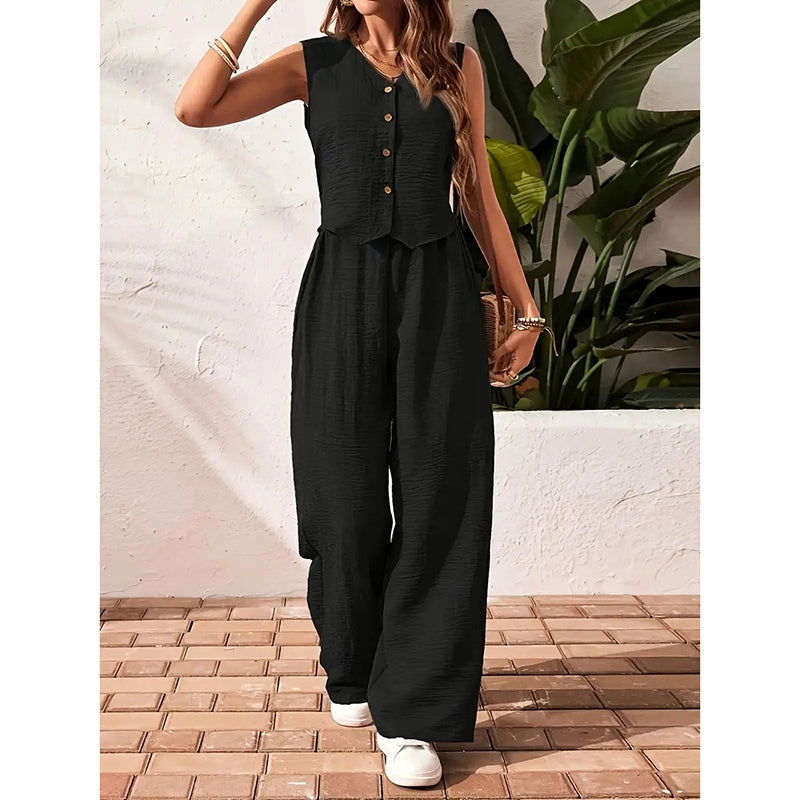 Women’s crop vest blazer wide leg pants set CJ US