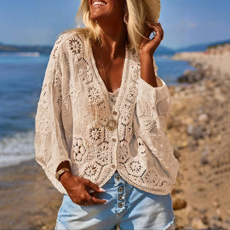 Boho Lace V-Neck Cardigan CJ US