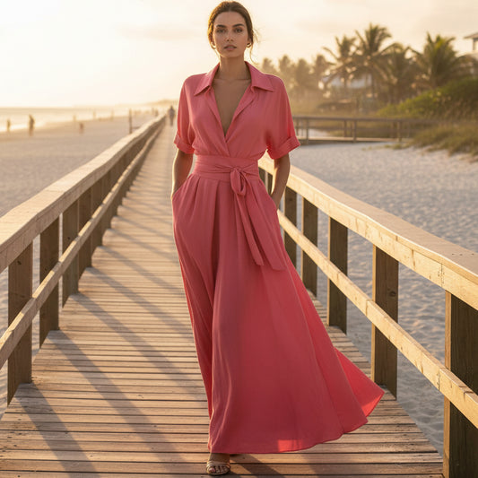 Solid color waist slimming dress
