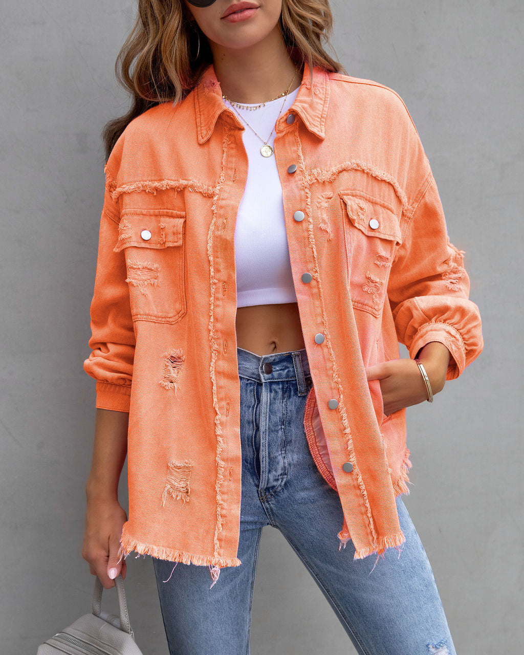 Ripped Shirt Jacket Female | oversized shirts for women | Diversi