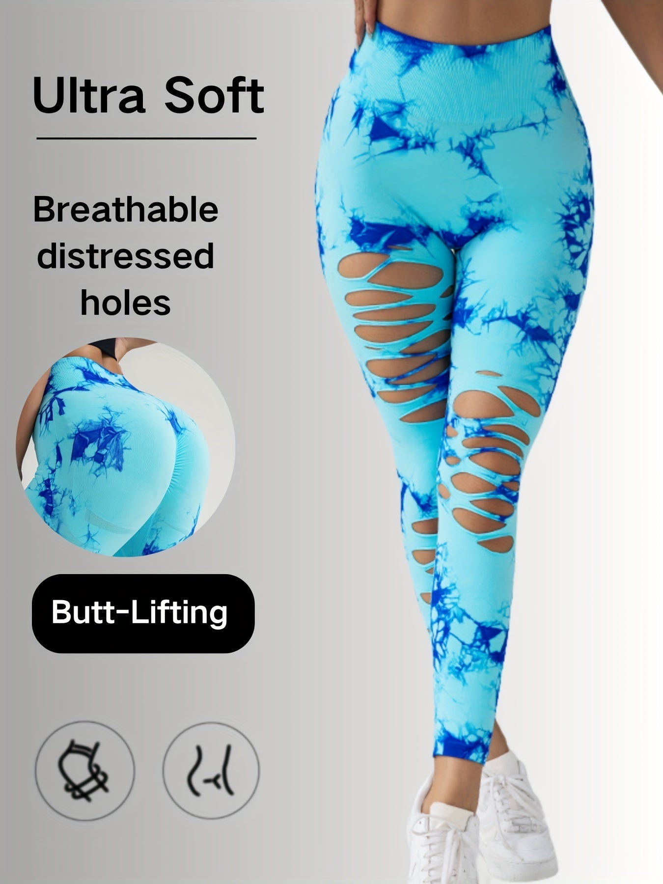 New Style Women's High-Waisted Yoga Leggings With Hollow-Out & Tie-Dye Design CJ US