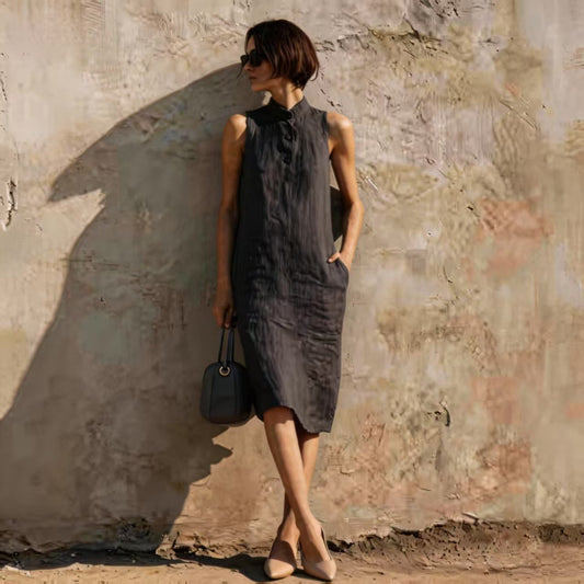 Solid-color Loose Sleeveless Dress
