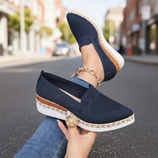 Woven Hemp Rope Platform Shallow Breathable Snakeskin Pointed Toe Women's Flats