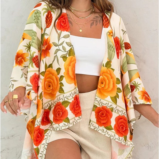 Loose-fitting Casual Womens Printed Cardigan Top
