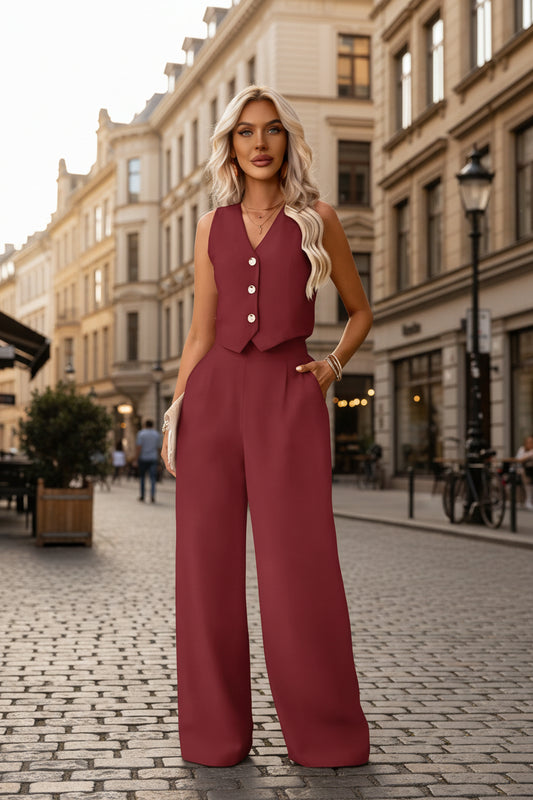 Womens Fashion Plus-Size Buttoned Vest Set