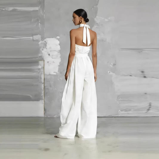 Fashionable And Elegant Belted Pleated Jumpsuit With A Cinched Waist