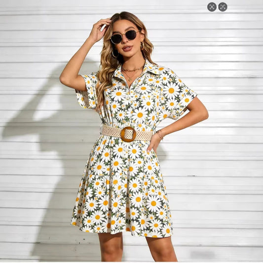 Womens Slimming Belt Short-Sleeve Dress