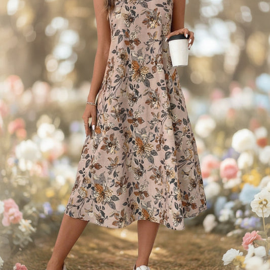 Womens Printed All-Match Sleeveless Pocketed Dress