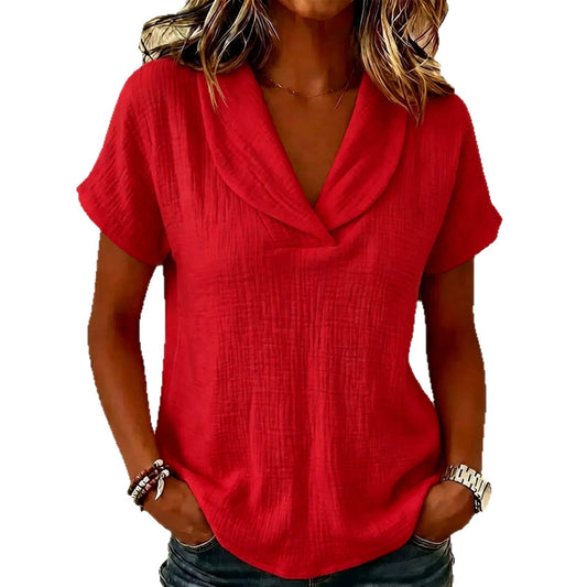 Women's Knitted Short-Sleeve Top With Butterfly Collar