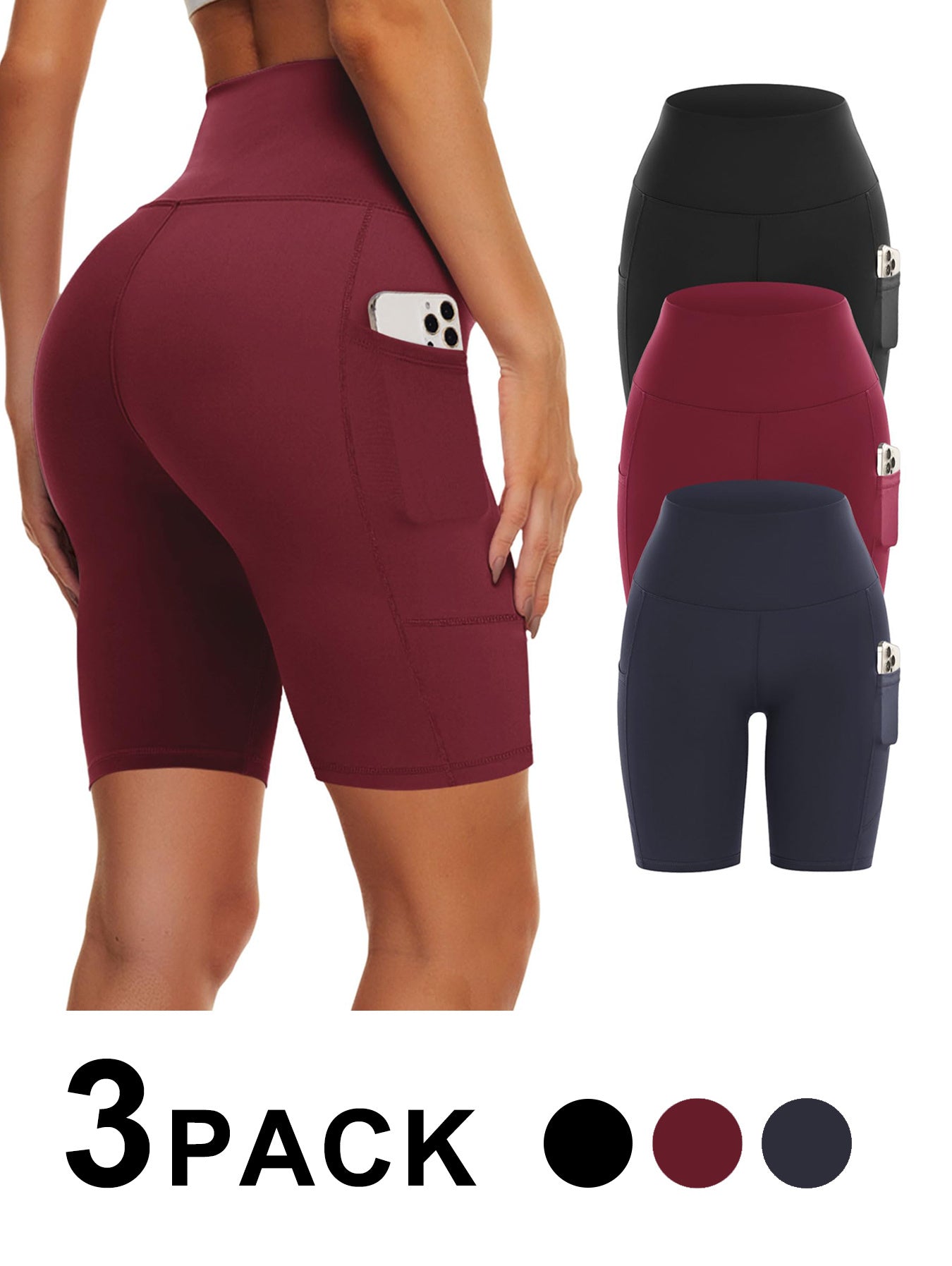 3-Pack High-Waisted Biker Yoga Shorts CJ US