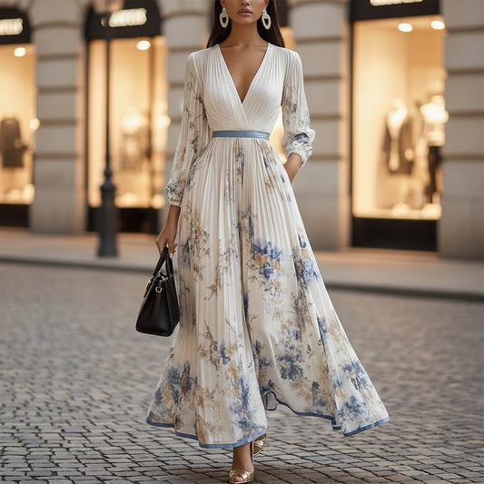 Long sleeved V-neck dress