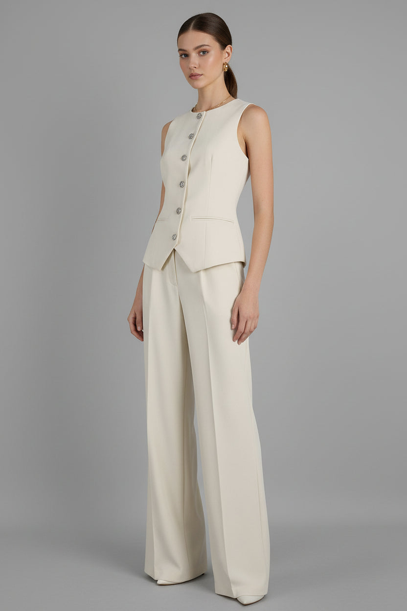 Elegant Commuter Vest And Wide-Leg Pants Two-Piece Set