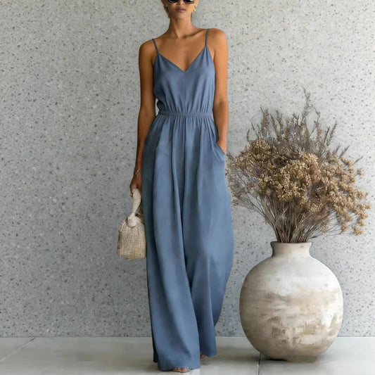 Summer Women's Slip-dress Casual Wide-leg Jumpsuit