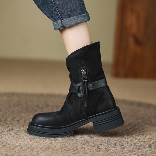 Brown Retro British Style Ankle Boots Autumn Winter