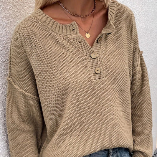 Solid Color Pullover V-Neck Knitted Sweater Womens