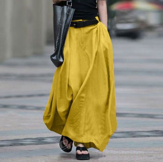 Womens Solid-color High-waisted Long Skirt