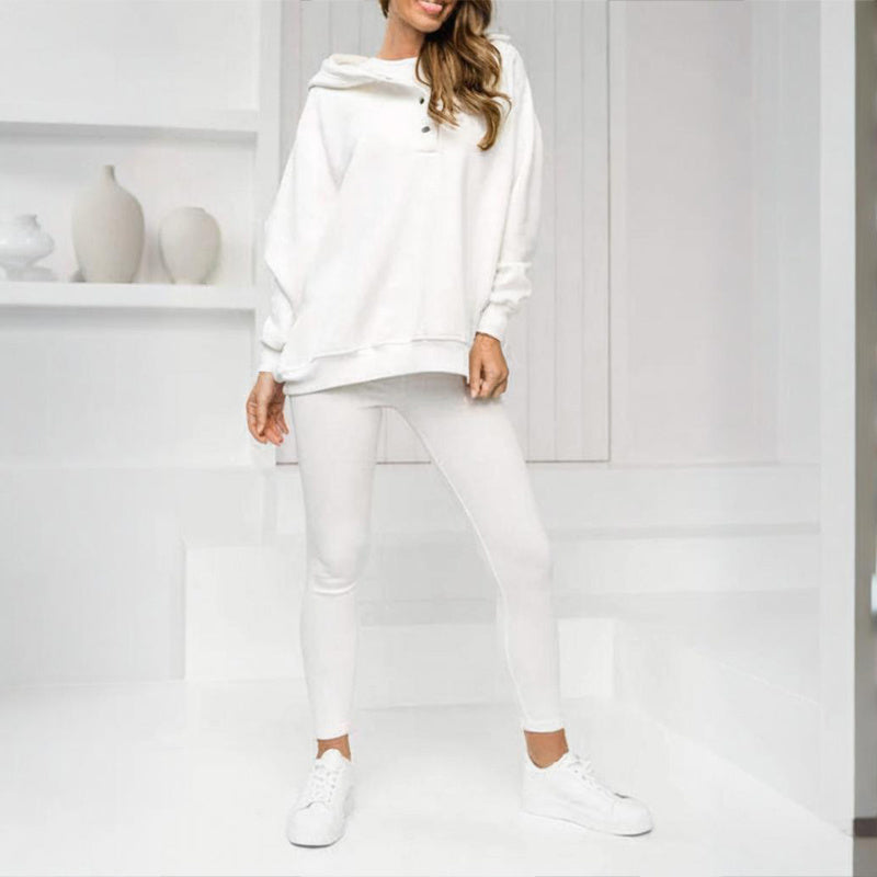 Women's Solid Color 3-Piece Set Sleeveless Vest & Hooded Button Placket Long Sleeve Sweatshirt & Slim Fit Pants Sporty Casual Outfit CJ US