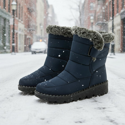 Snow Boots Winter Warm Hook And Loop Fastener Plush Shoes Women Waterproof Low Heels Platform Ankle Boots