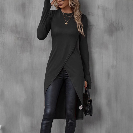 Women's Crew-Neck, Slim-Fit, Figure-Hugging Drapey T-Shirt