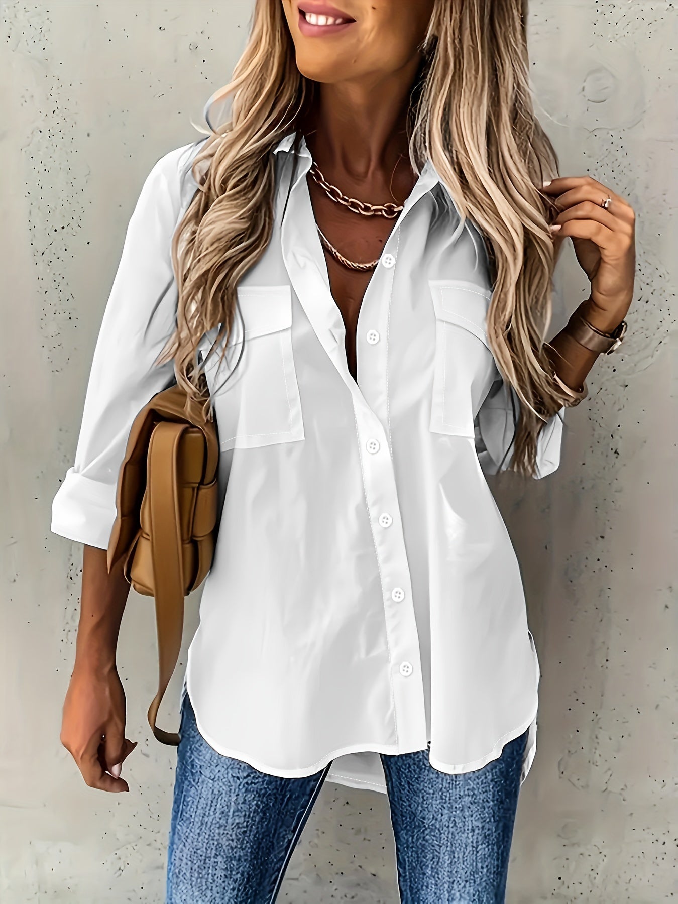 Women’s Casual Long Sleeve Shirt with Pocket CJ US