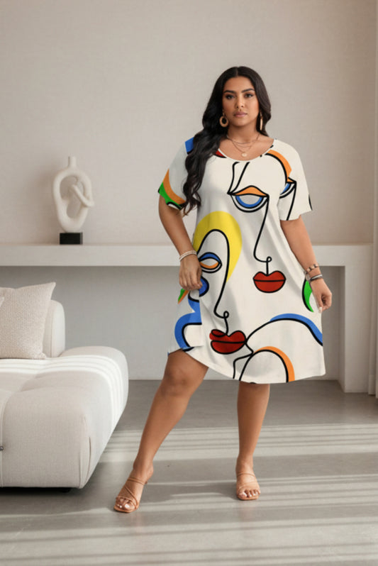 Women's Casual Printed Round Neck Short Sleeve Dress