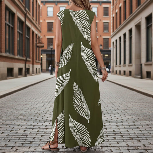 Summer Vacation Style Casual Printed V-Neck Dress