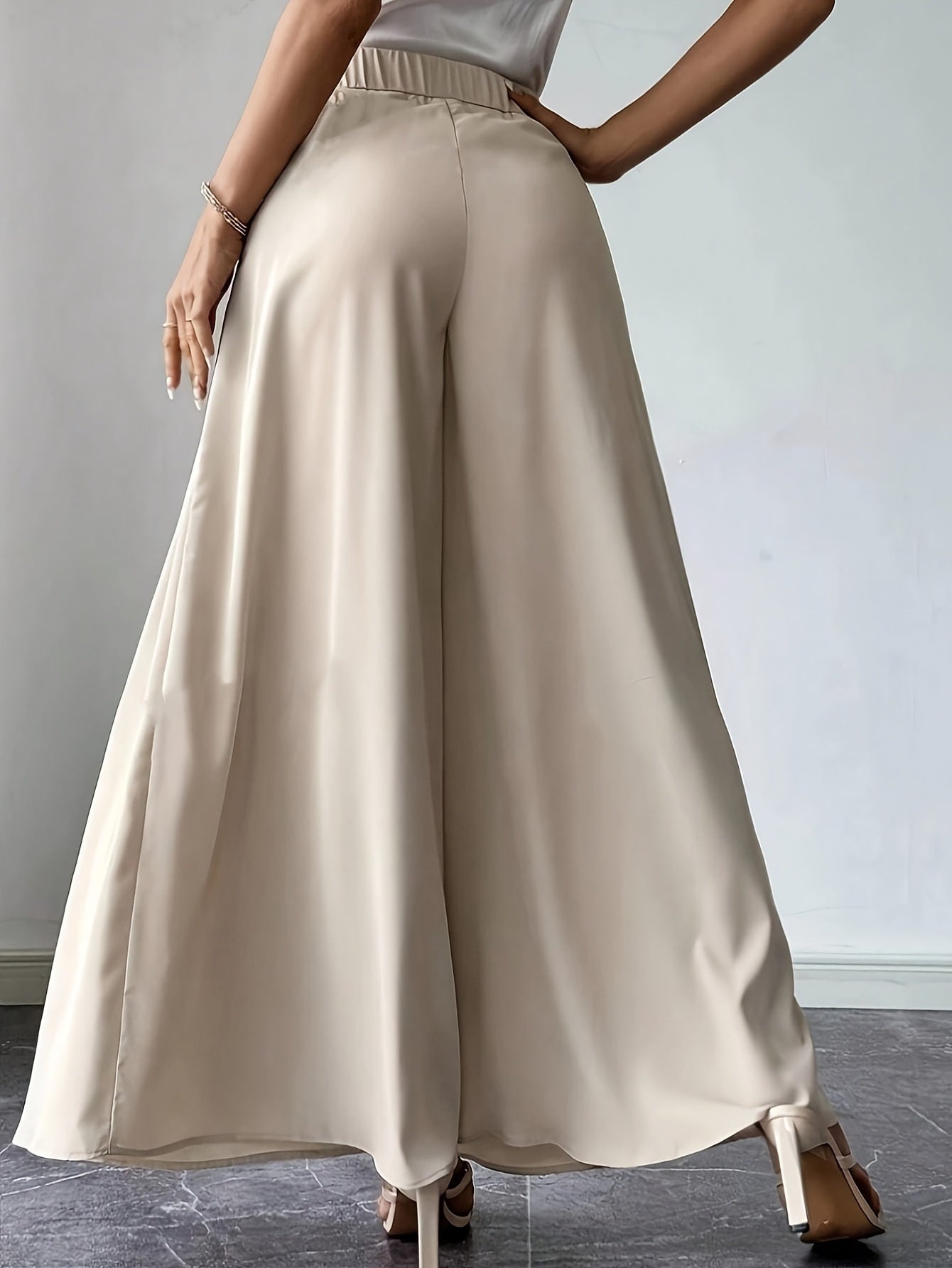 Semi-elastic High-waisted Versatile Pleated Design Relaxed Bohemian Wide-leg Pants