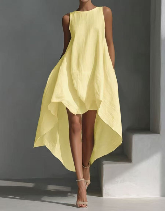 Sleeveless High-Low Irregular Hem Linen Blend Dress