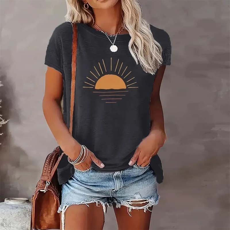 Sunrise Print Round Neck T-Shirt CJ US