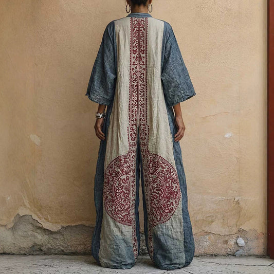 Printed Bohemian style wide leg jumpsuit for women