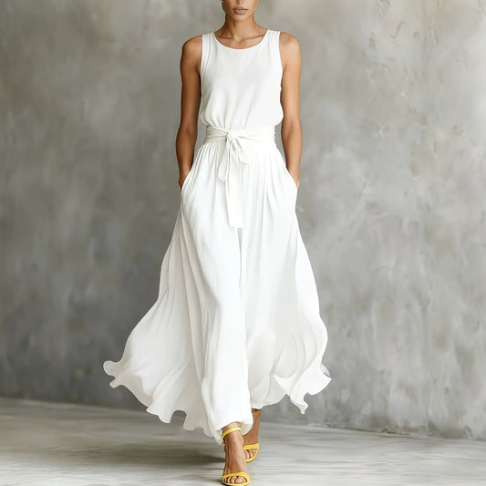 Womens Waist-Cinching Lace-Up Sleeveless Dress