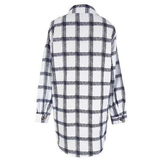 Womens Button Down Shirts Long Sleeve Plaid Shackets Business Casual Blouse Top CJ US