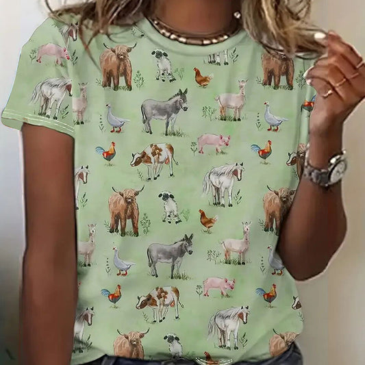 Round Neck All-Over Animal Print Short Sleeve Tee CJ US