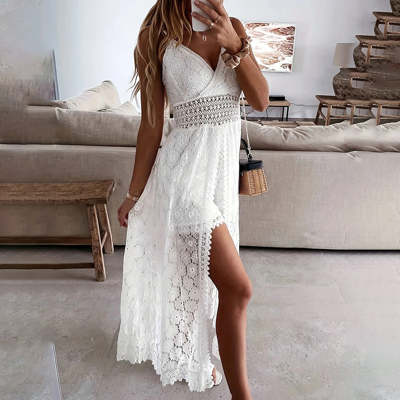 Women's Summer Elegant Lace Jumpsuit - V-Neck Sleeveless Romper CJ US