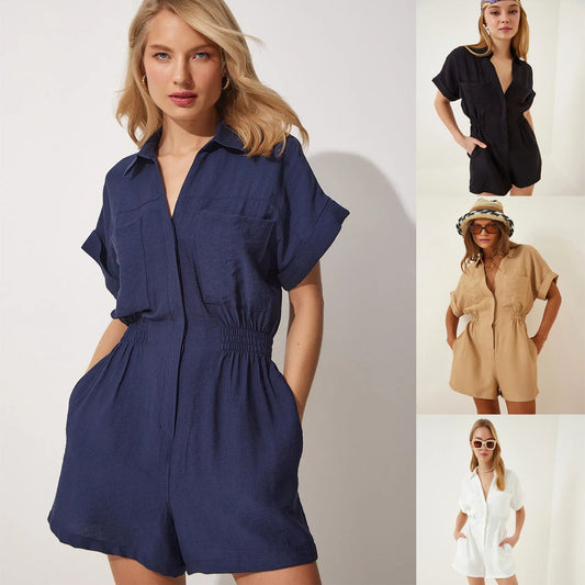 Workwear Jumpsuit Loose-fitting Figure-flattering Made Of Cotton And Linen