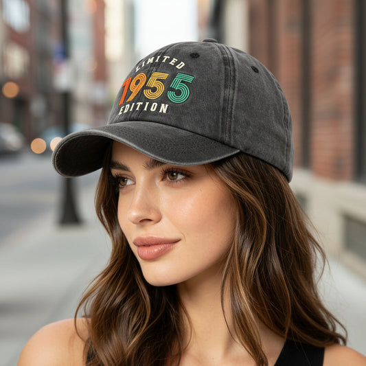 1955 Limited Edition Embroidered Vintage Baseball Cap – Retro Washed Distressed Hat