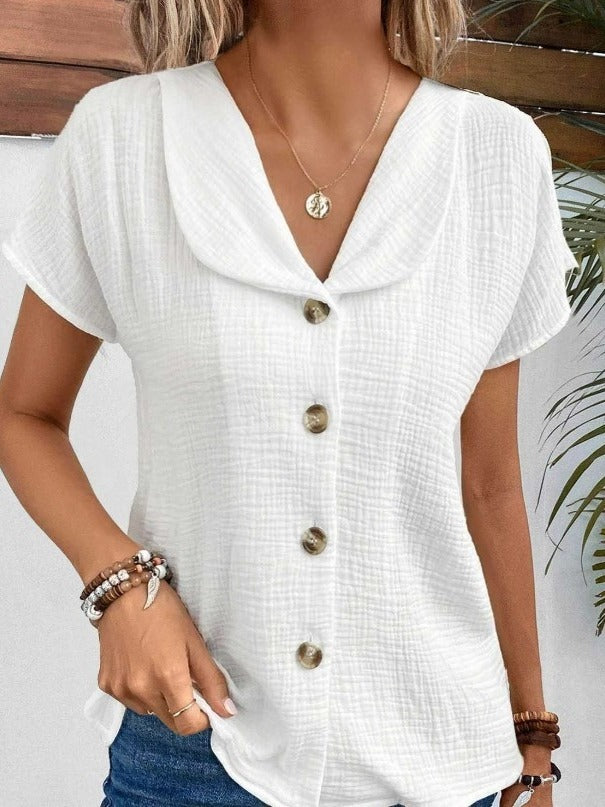 🌞 Women's Summer Solid Color Short-Sleeved Button Cardigan Top FitiqueFit