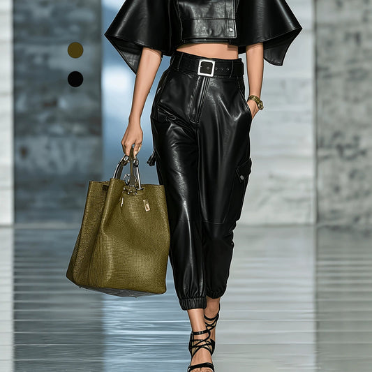 Elastic ankle side pocket long pants for women