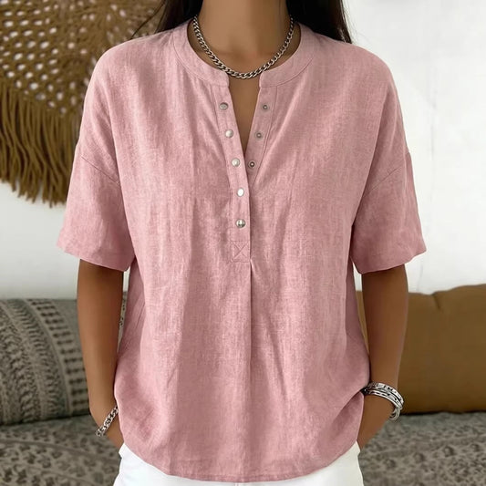 Solid Color Casual Pullover Short-Sleeve Shirt For Women