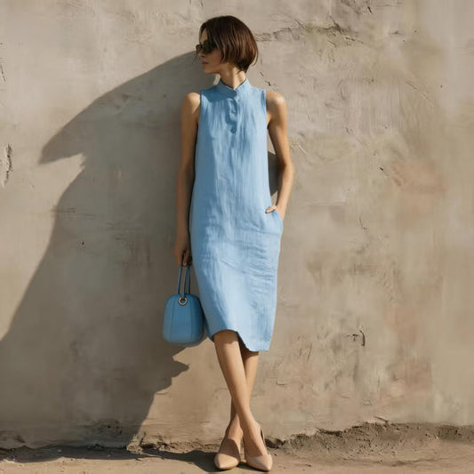 Solid-color Loose Sleeveless Dress